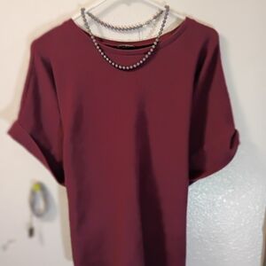Chic Burgundy Short Sleeve Women's Top